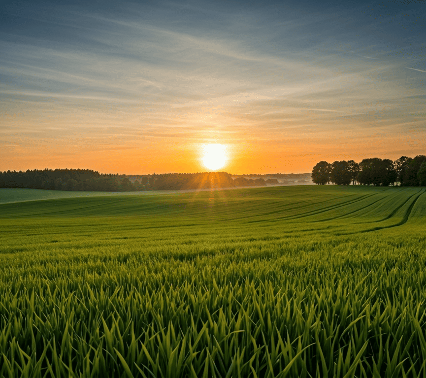 Beautiful farm landscape at sunrise